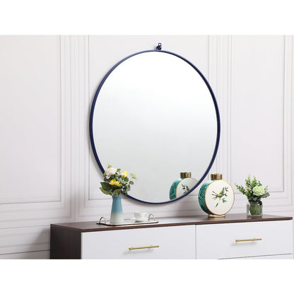 Metal Frame Round Mirror With Decorative Hook 39 Inch In Blue