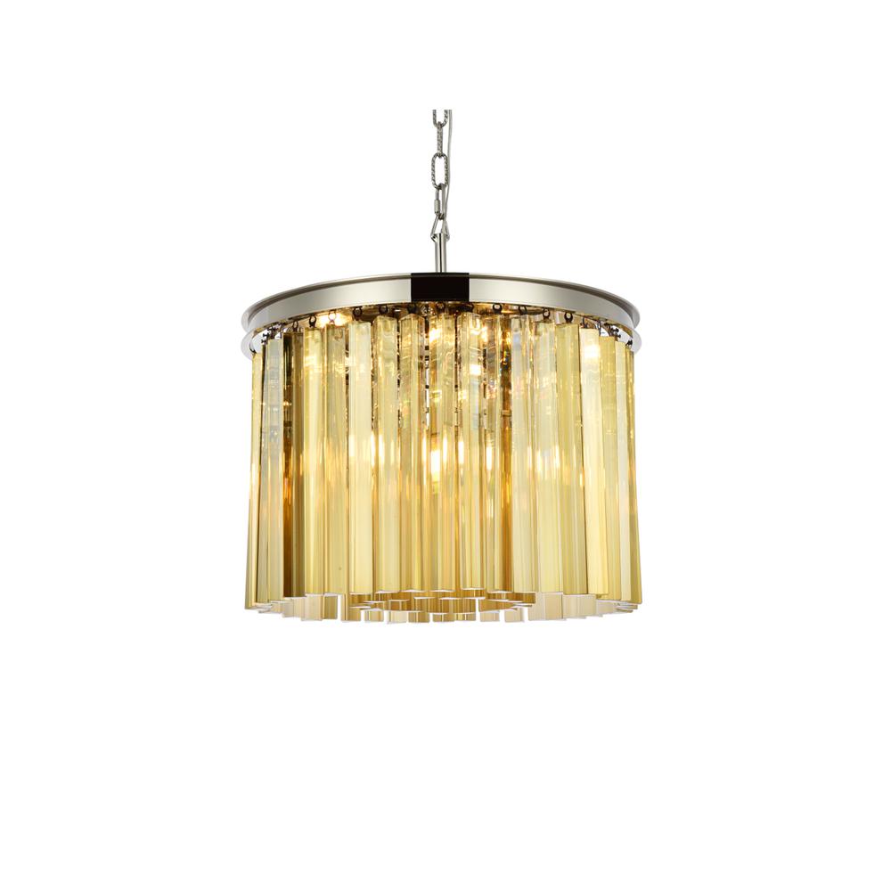 Sydney 6 light polished nickel Pendant Golden Teak (Smoky) Royal Cut Crystal