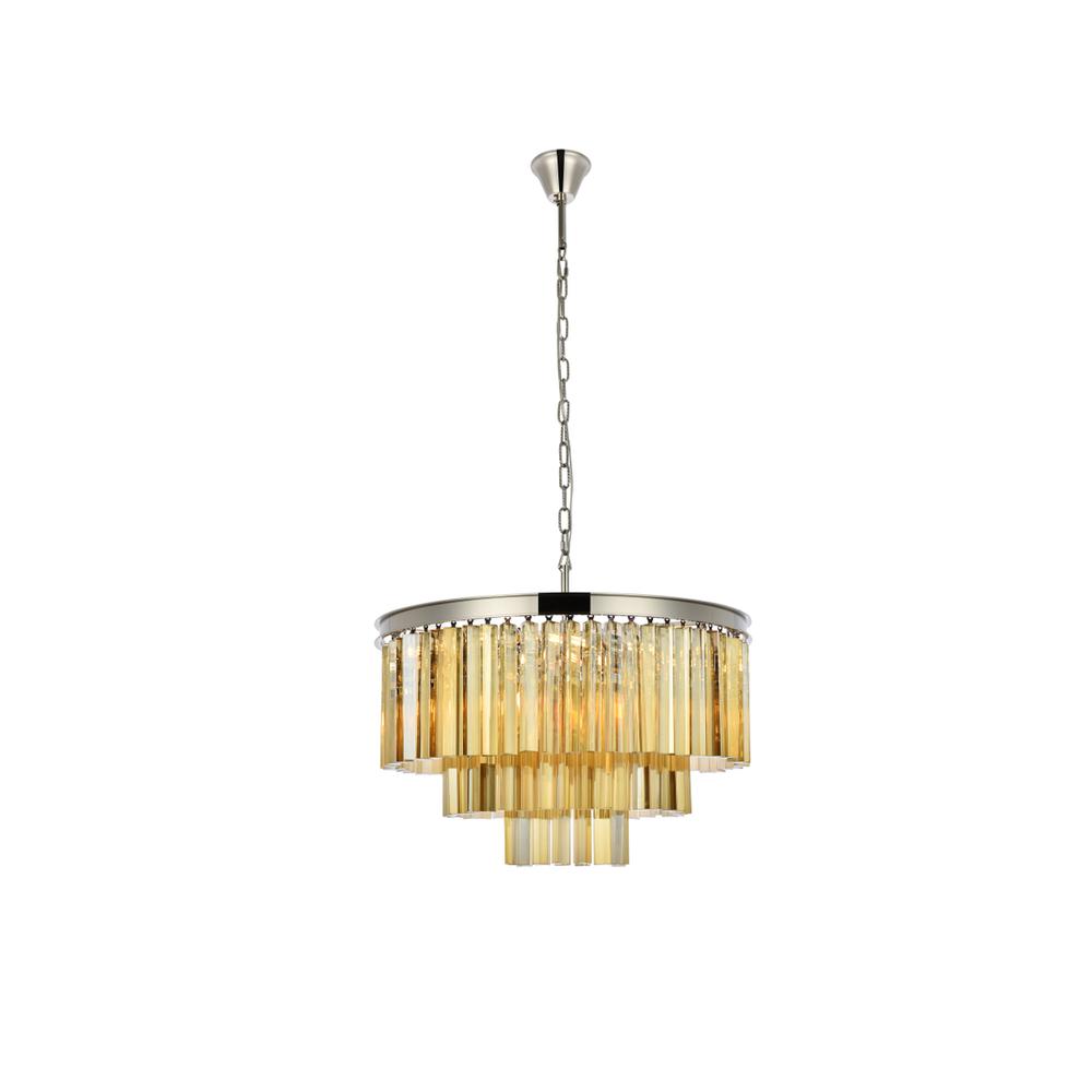 Sydney 9 light polished nickel Chandelier Golden Teak (Smoky) Royal Cut Crystal