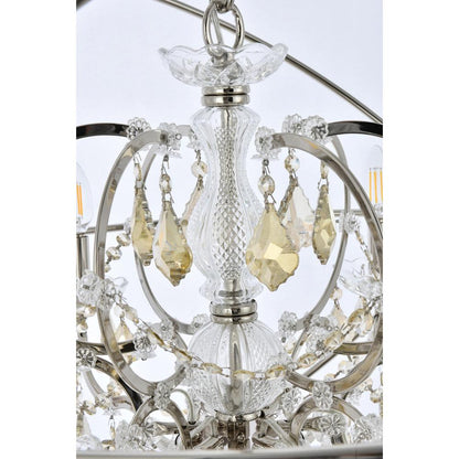 Geneva 6 light polished nickel Chandelier Golden Teak (Smoky) Royal Cut crystal