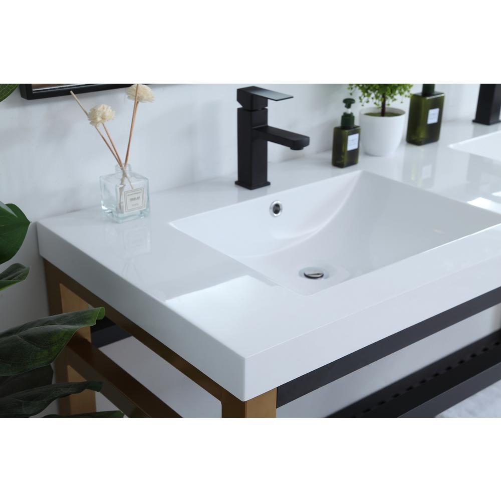 60 inch Double Bathroom Metal Vanity in Golden Black