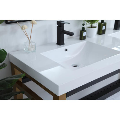 60 inch Double Bathroom Metal Vanity in Golden Black