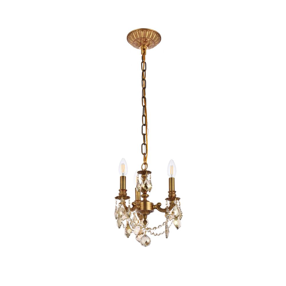 Lillie 3 light French Gold Pendant Golden Teak (Smoky) Royal Cut Crystal