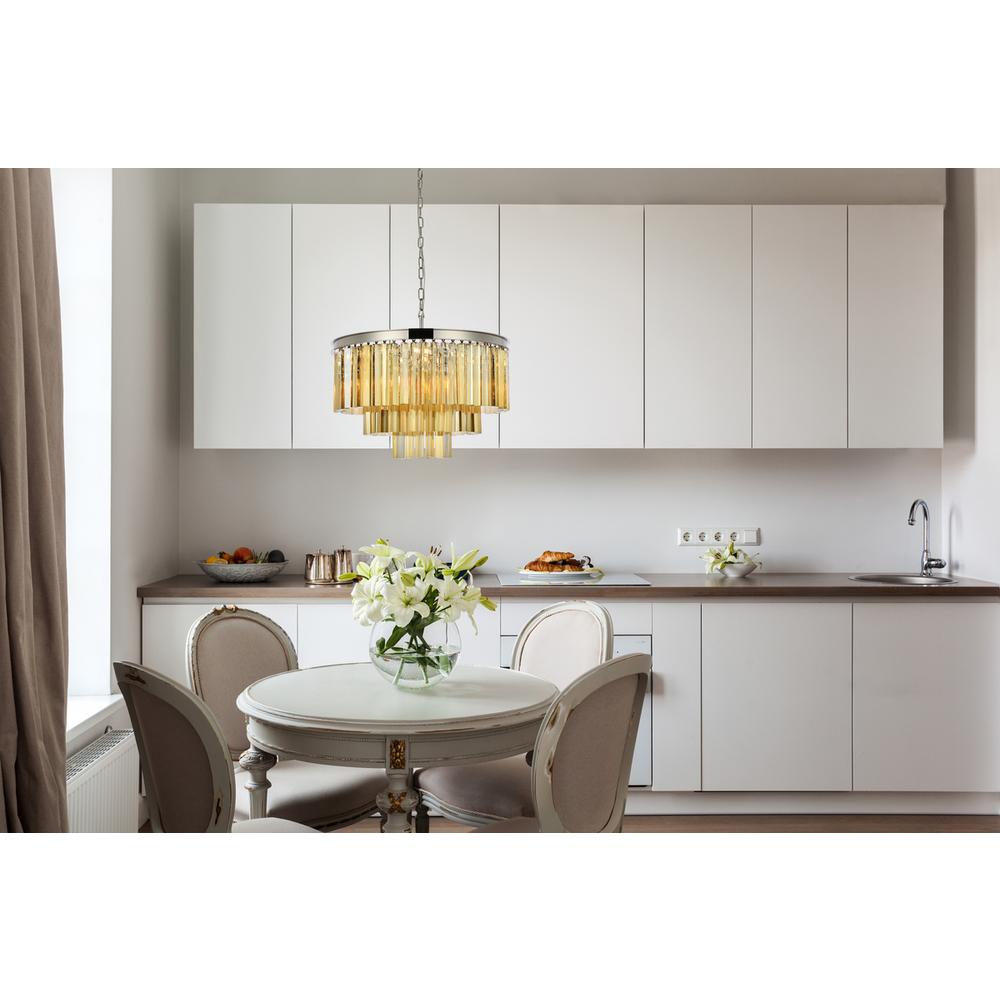 Sydney 9 light polished nickel Chandelier Golden Teak (Smoky) Royal Cut Crystal