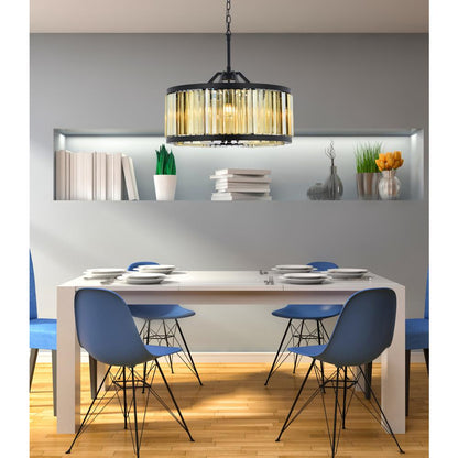 Chelsea 8 light Matte Black Chandelier Golden Teak (Smoky) Royal Cut Crystal