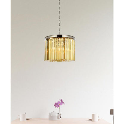 Sydney 6 light polished nickel Pendant Golden Teak (Smoky) Royal Cut Crystal