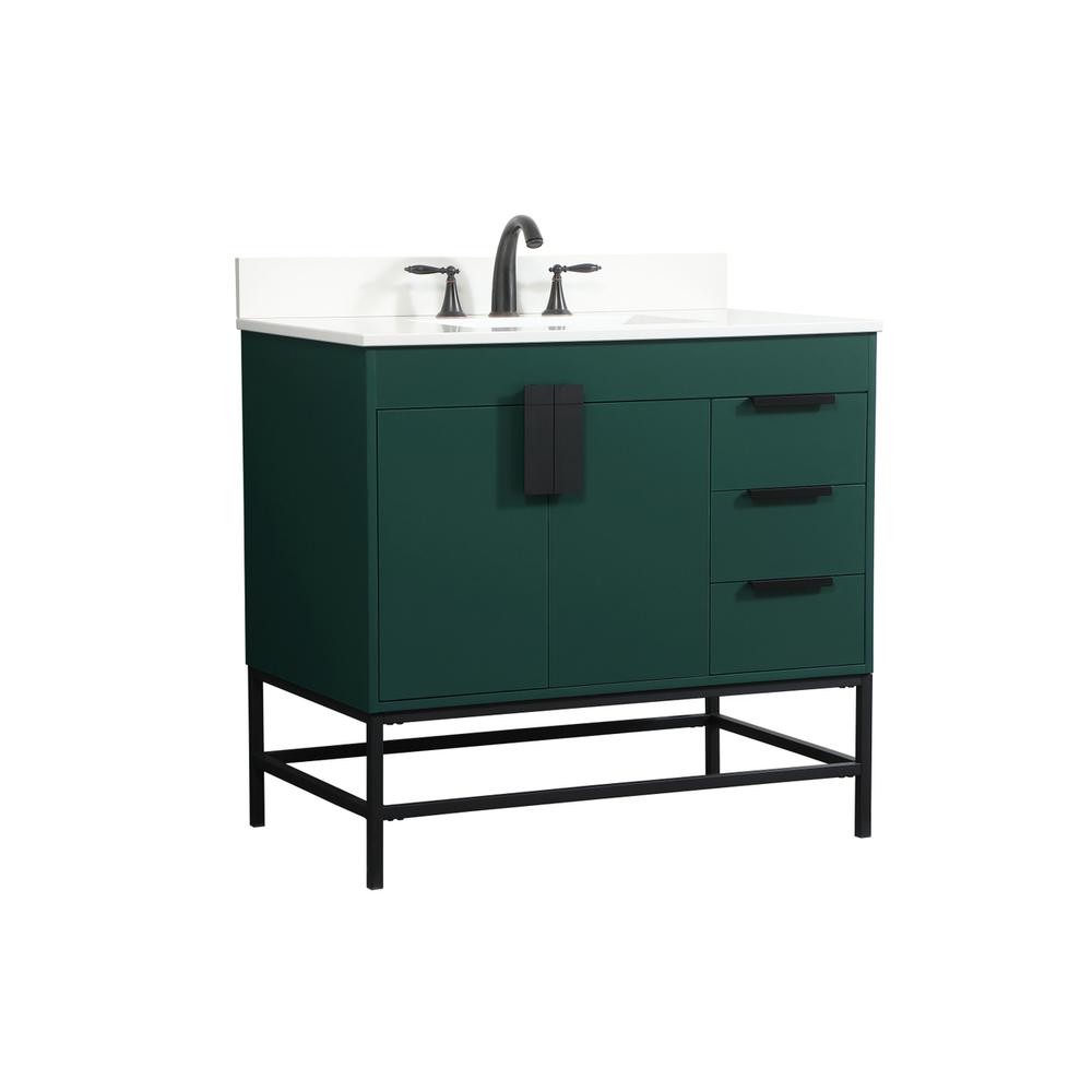 36 inch Single bathroom vanity in green with backsplash