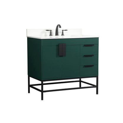 36 inch Single bathroom vanity in green with backsplash