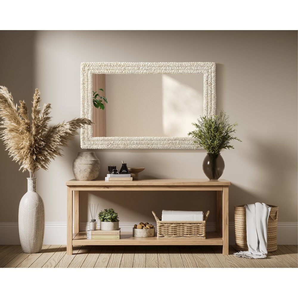 Rectangle Cornhusk Mirror 27x42 in Linen White