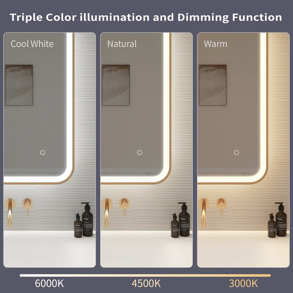 40 Inch Rectangle LED Front and Backlit Wall Mirror in Satin Gold