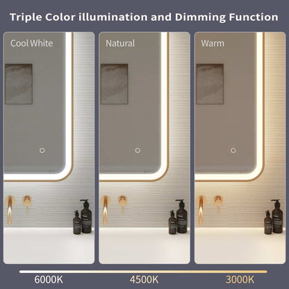 40 Inch Rectangle LED Front and Backlit Wall Mirror in Satin Gold