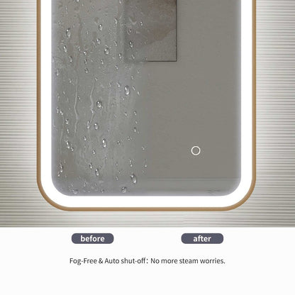 40 Inch Rectangle LED Front and Backlit Wall Mirror in Satin Gold