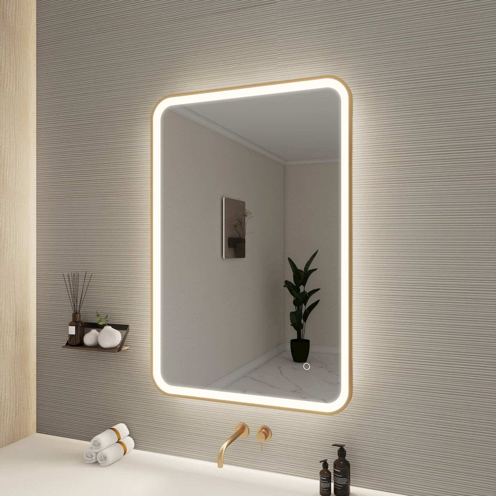 40 Inch Rectangle LED Front and Backlit Wall Mirror in Satin Gold