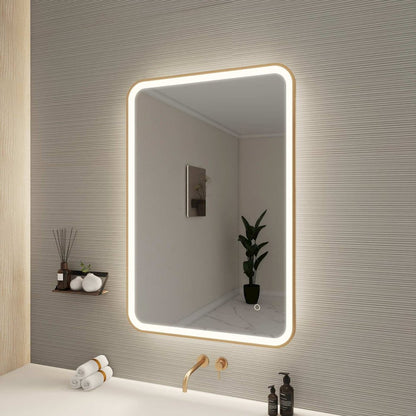 40 Inch Rectangle LED Front and Backlit Wall Mirror in Satin Gold