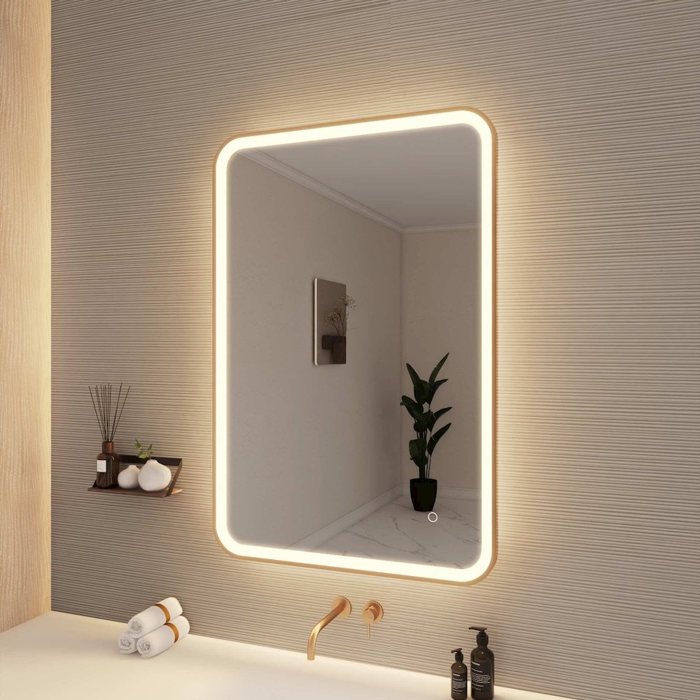40 Inch Rectangle LED Front and Backlit Wall Mirror in Satin Gold