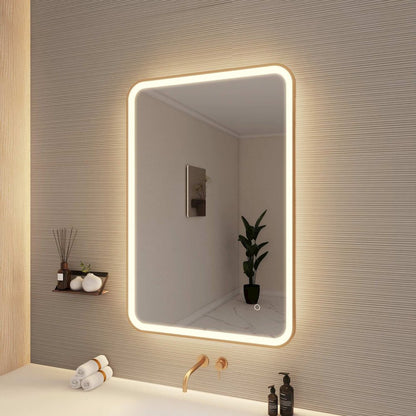 40 Inch Rectangle LED Front and Backlit Wall Mirror in Satin Gold