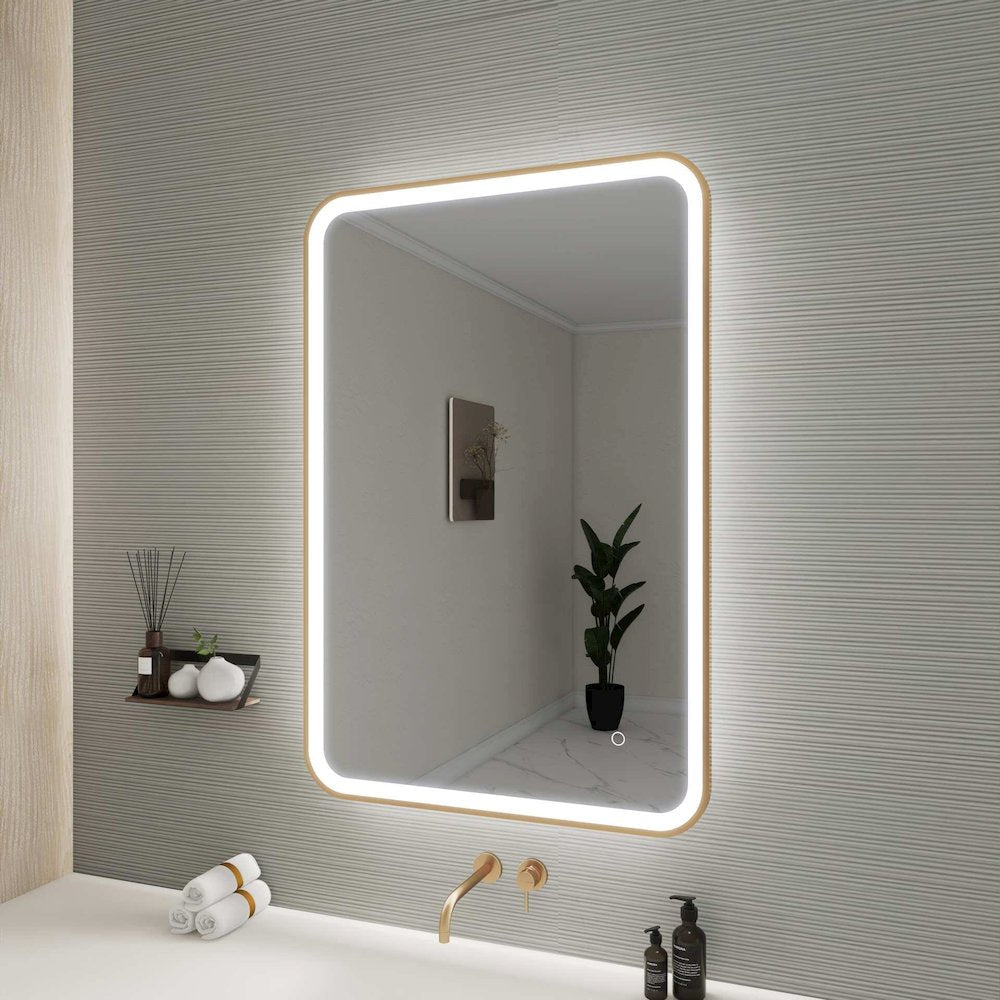 40 Inch Rectangle LED Front and Backlit Wall Mirror in Satin Gold