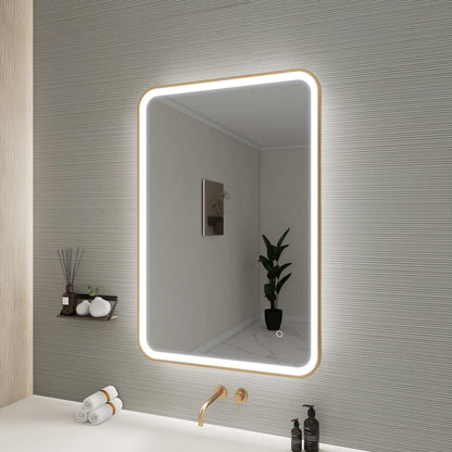 40 Inch Rectangle LED Front and Backlit Wall Mirror in Satin Gold