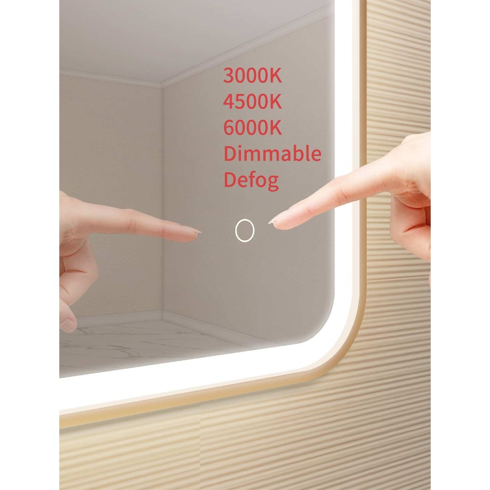40 Inch Rectangle LED Front and Backlit Wall Mirror in Satin Gold