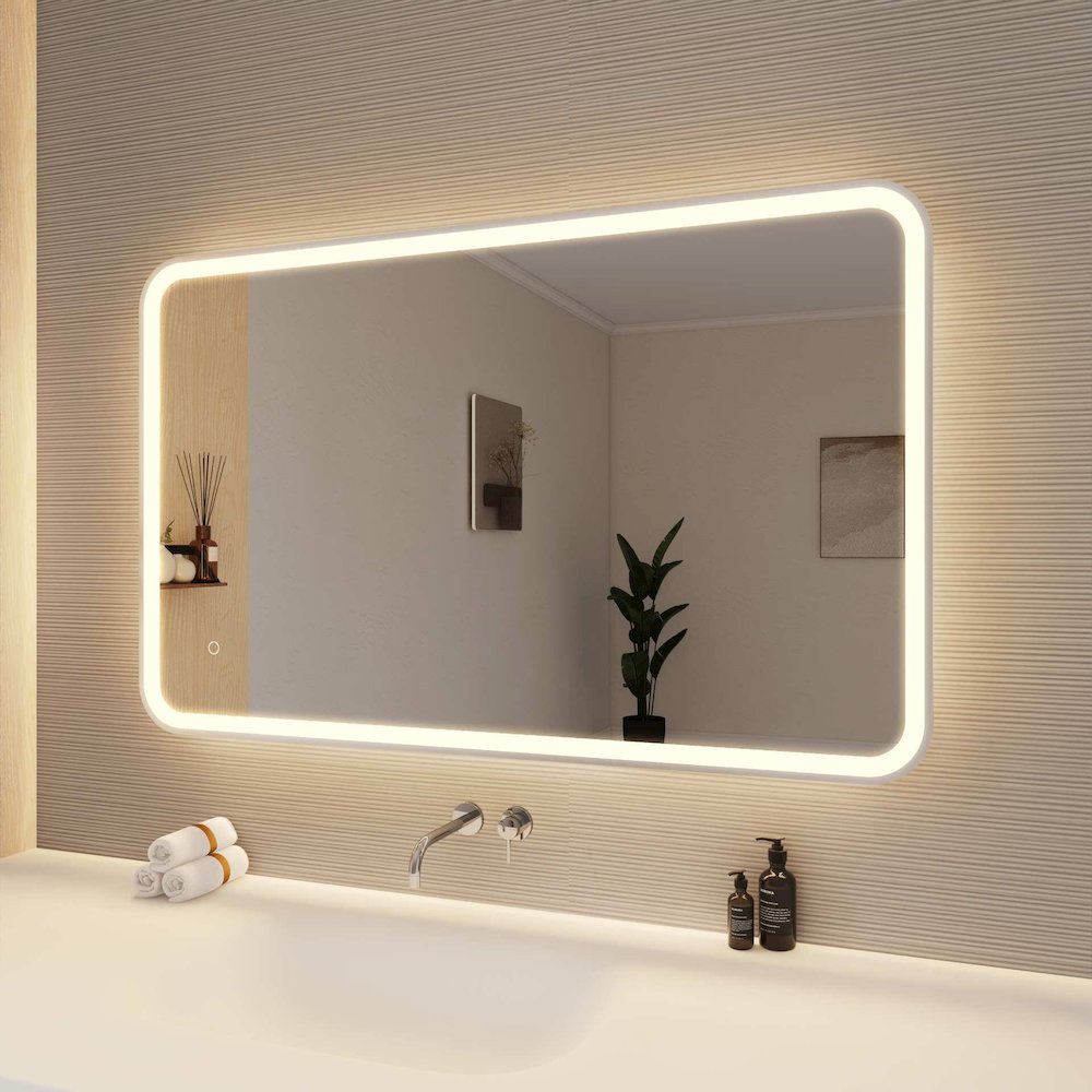 48 Inch Rectangle LED Front and Backlit Wall Mirror in Silver