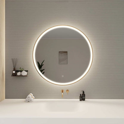 36 Round LED Front and Backlit Wall Mirror in Satin Gold