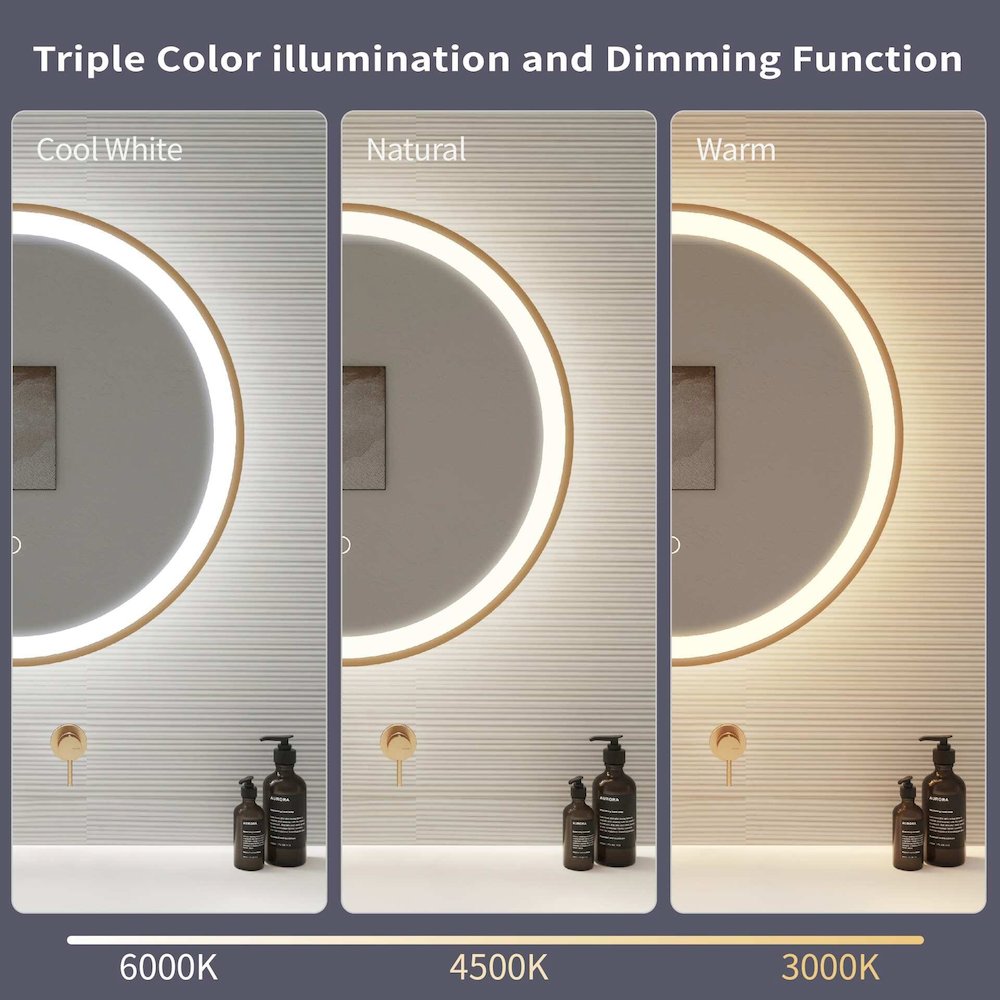 36 Round LED Front and Backlit Wall Mirror in Satin Gold