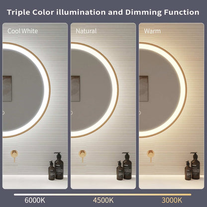 36 Round LED Front and Backlit Wall Mirror in Satin Gold