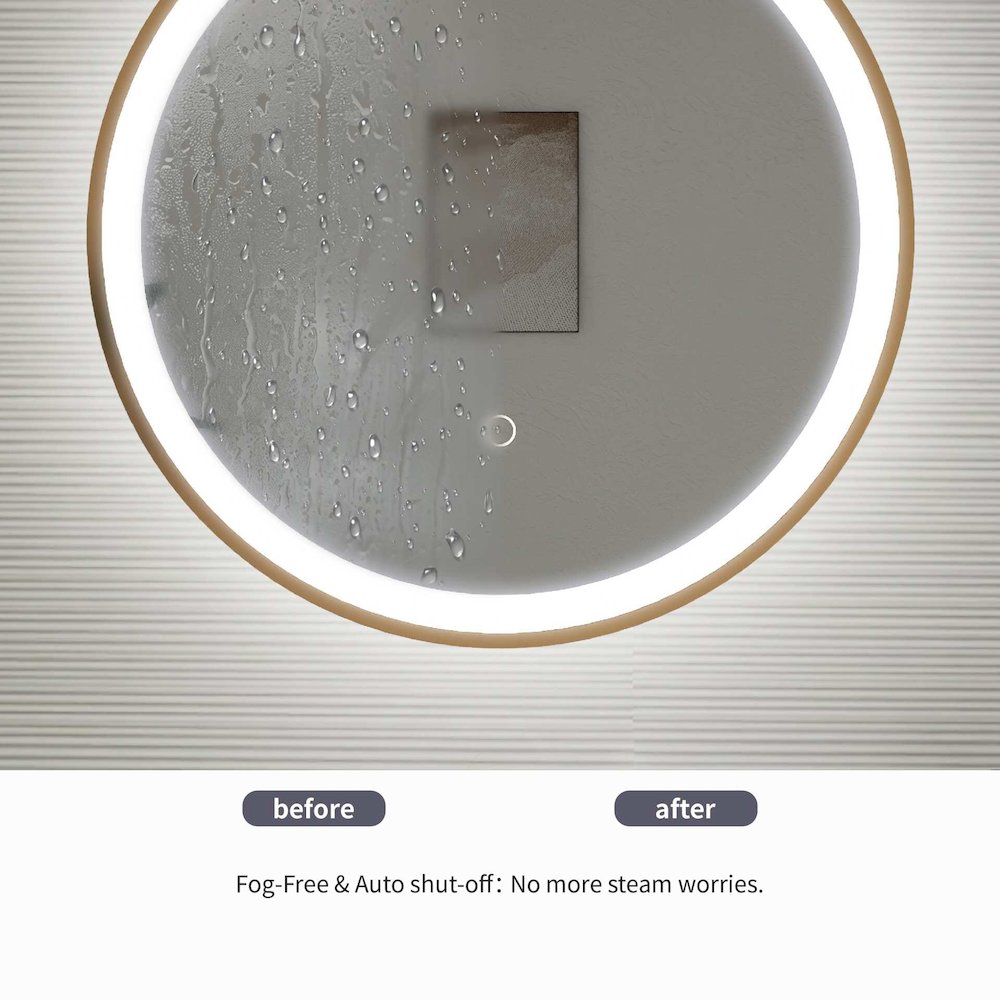 36 Round LED Front and Backlit Wall Mirror in Satin Gold