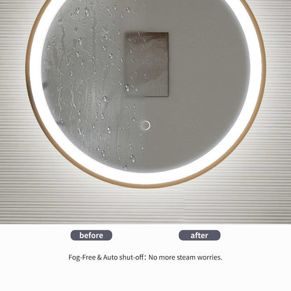 36 Round LED Front and Backlit Wall Mirror in Satin Gold
