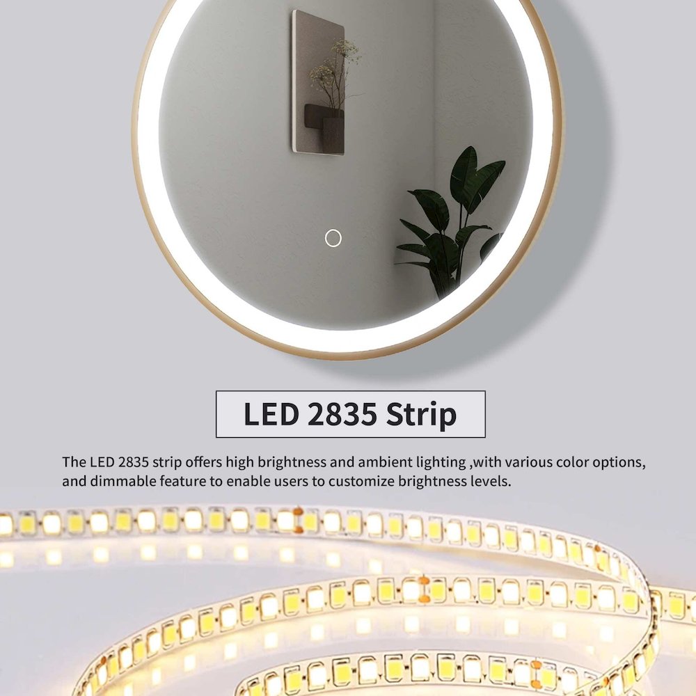 36 Round LED Front and Backlit Wall Mirror in Satin Gold