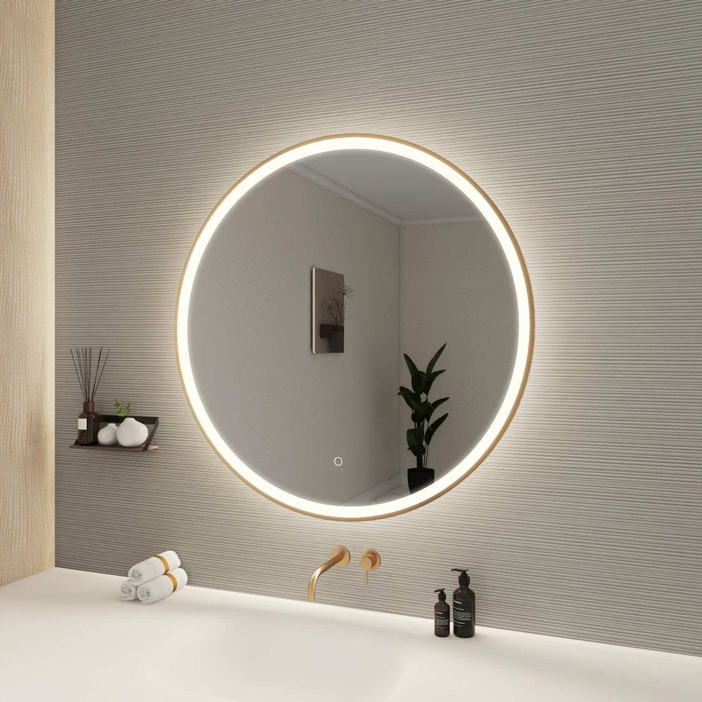36 Round LED Front and Backlit Wall Mirror in Satin Gold
