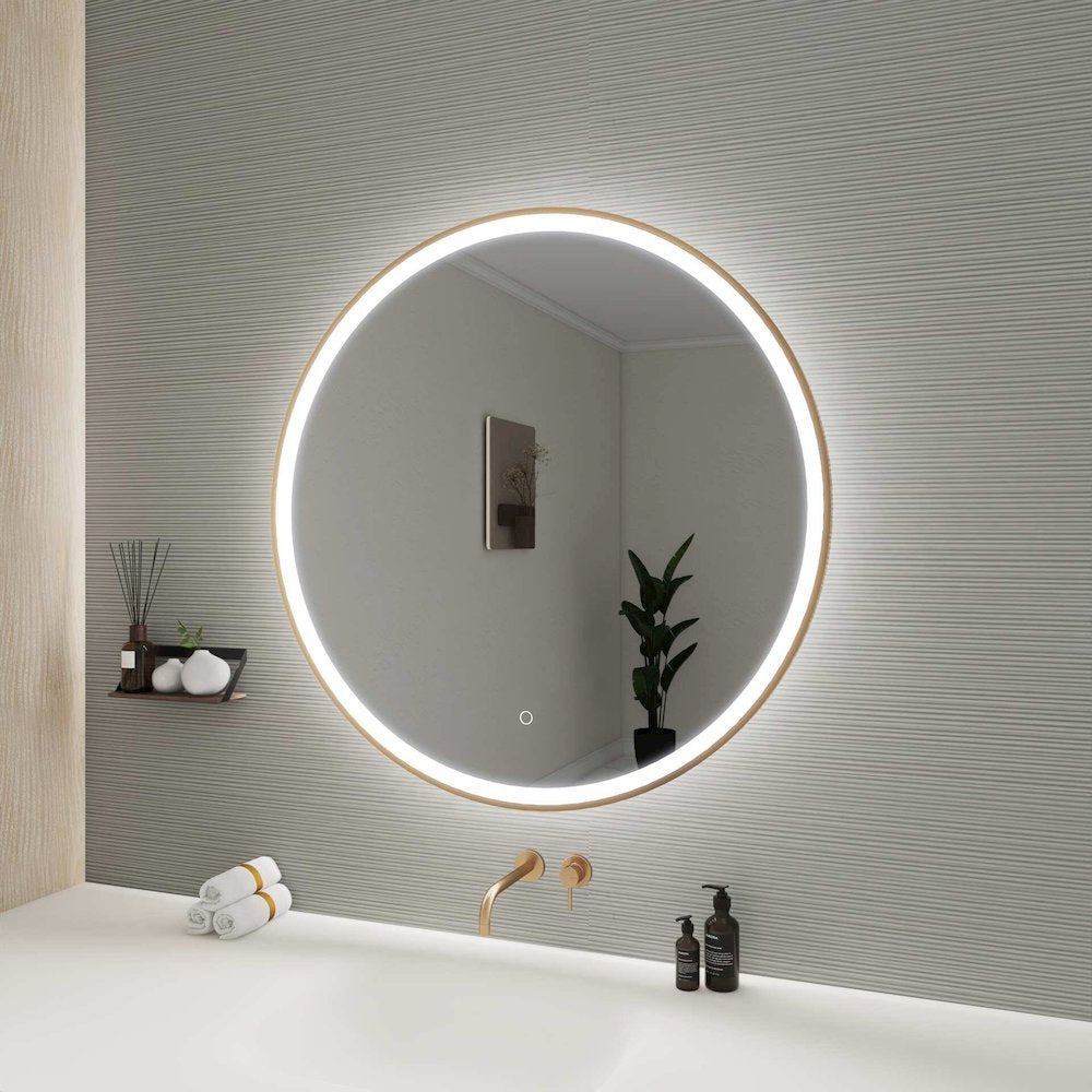 36 Round LED Front and Backlit Wall Mirror in Satin Gold