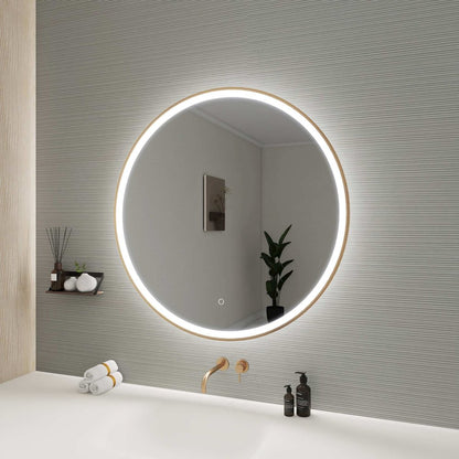 36 Round LED Front and Backlit Wall Mirror in Satin Gold