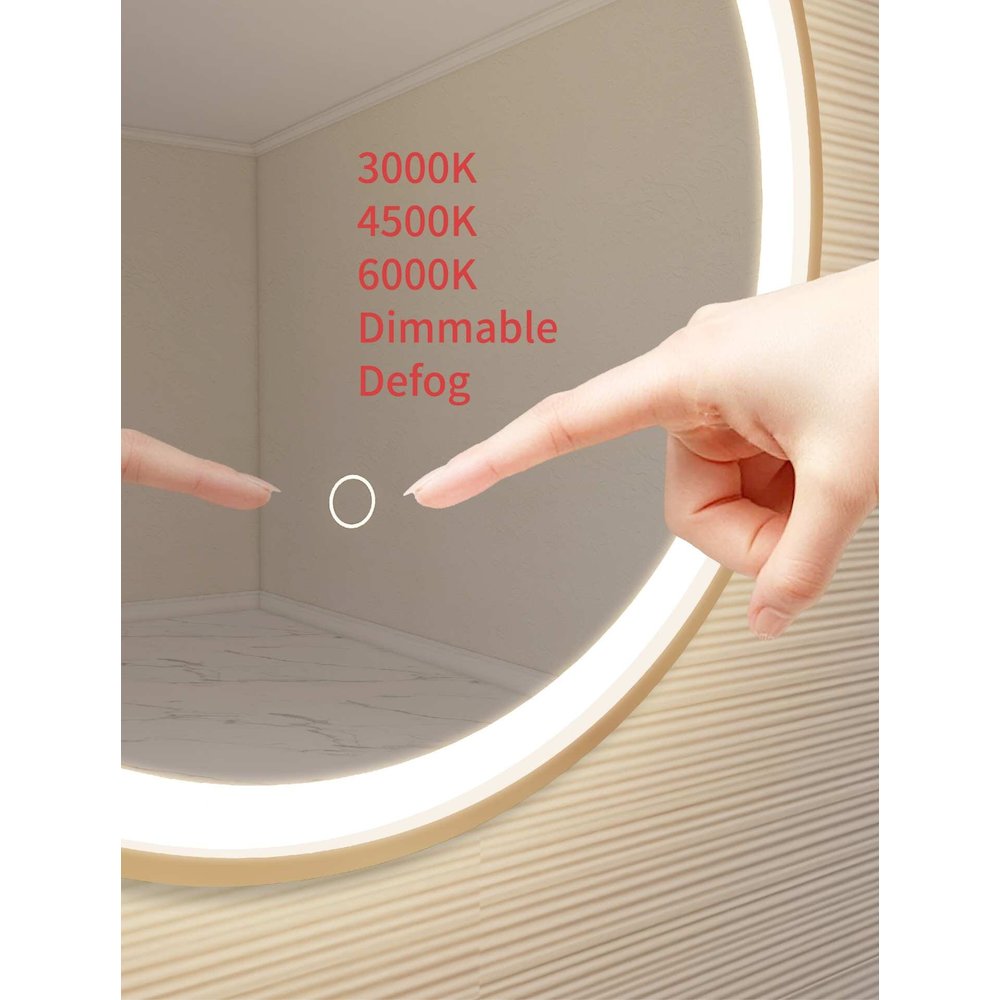 36 Round LED Front and Backlit Wall Mirror in Satin Gold