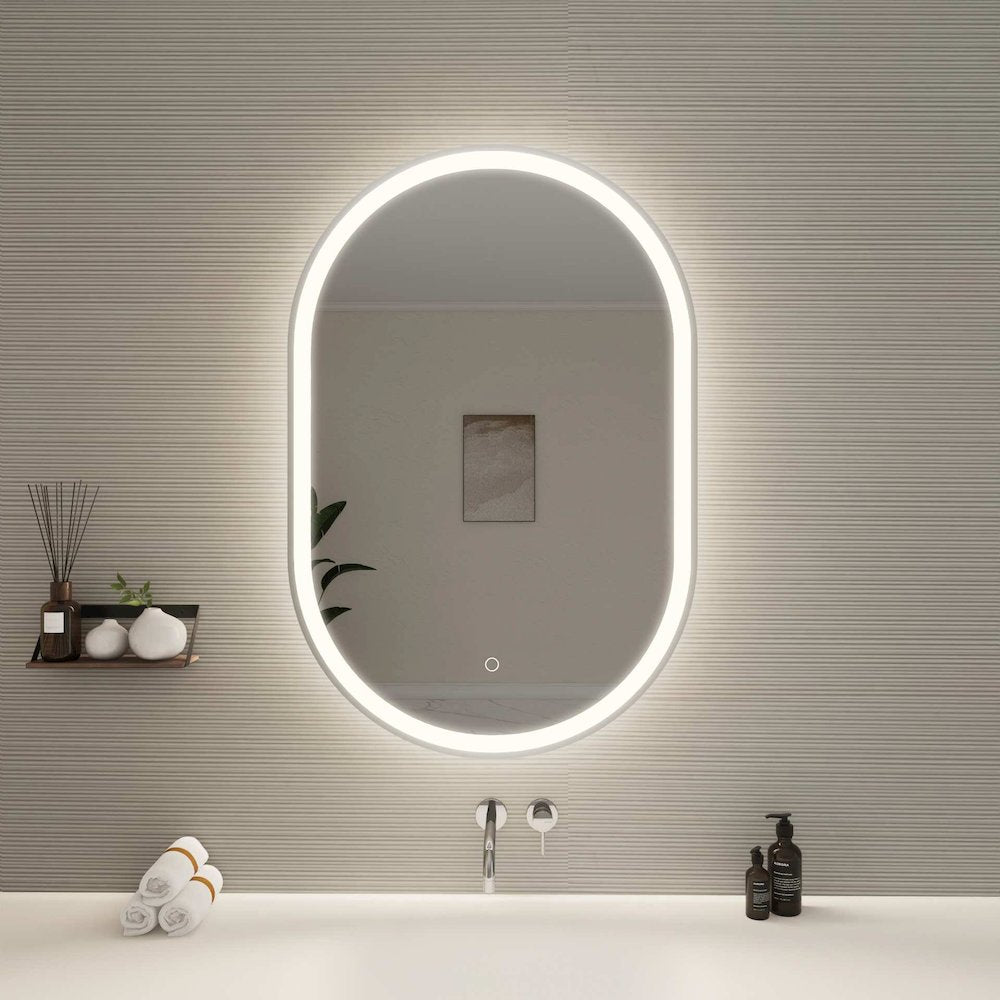 36 Inch Oval LED Front and Backlit Wall Mirror in Silver