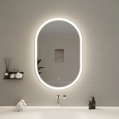 36 Inch Oval LED Front and Backlit Wall Mirror in Silver