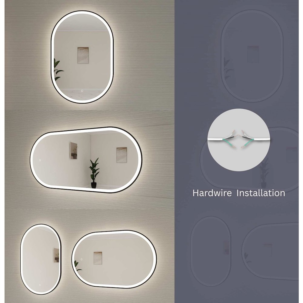 36 Inch Oval LED Front and Backlit Wall Mirror in Silver