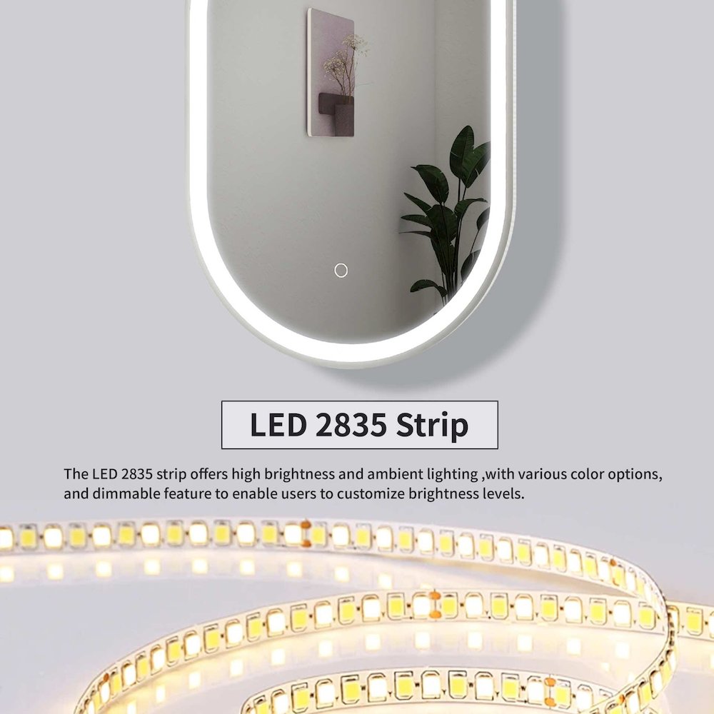 36 Inch Oval LED Front and Backlit Wall Mirror in Silver