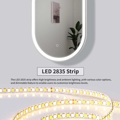 36 Inch Oval LED Front and Backlit Wall Mirror in Silver