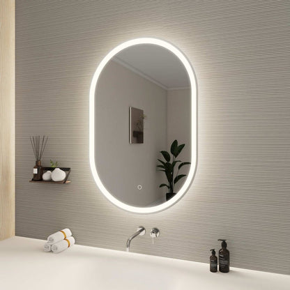 36 Inch Oval LED Front and Backlit Wall Mirror in Silver