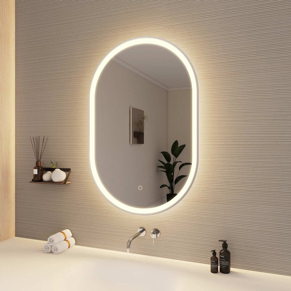 36 Inch Oval LED Front and Backlit Wall Mirror in Silver