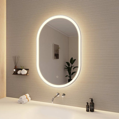 36 Inch Oval LED Front and Backlit Wall Mirror in Silver