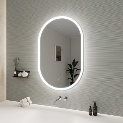 36 Inch Oval LED Front and Backlit Wall Mirror in Silver