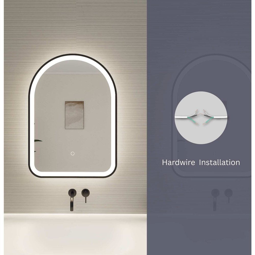 40 Inch Arch LED Front and Backlit Wall Mirror in Black