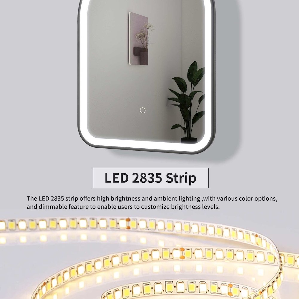 40 Inch Arch LED Front and Backlit Wall Mirror in Black