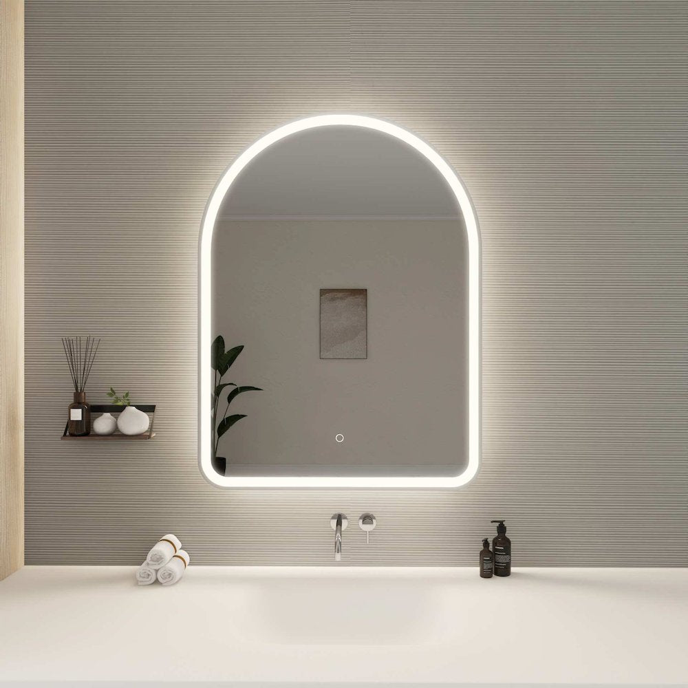 40 Inch Arch LED Front and Backlit Wall Mirror in Silver