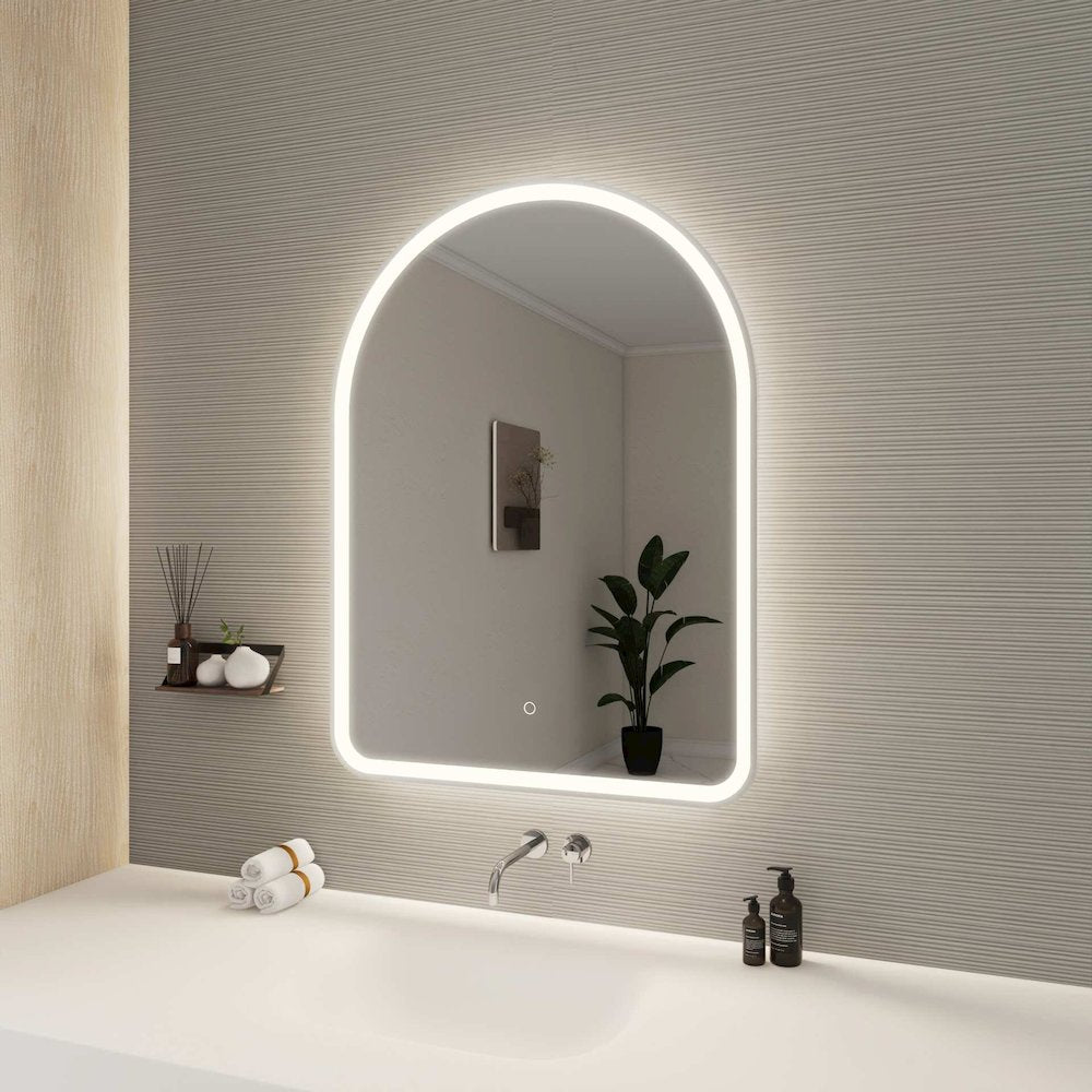 40 Inch Arch LED Front and Backlit Wall Mirror in Silver