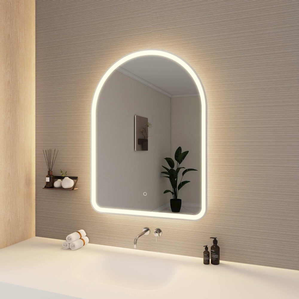40 Inch Arch LED Front and Backlit Wall Mirror in Silver