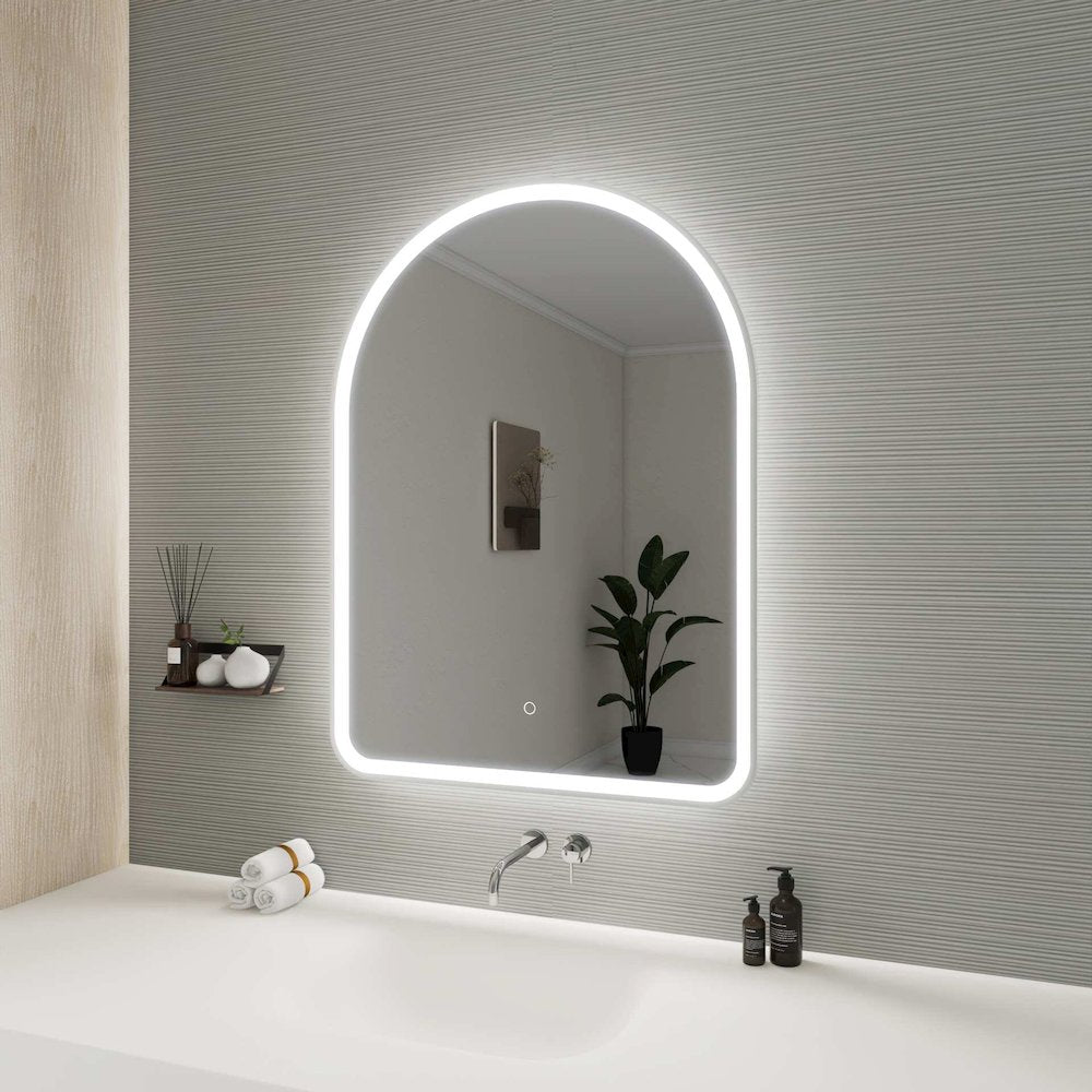 40 Inch Arch LED Front and Backlit Wall Mirror in Silver