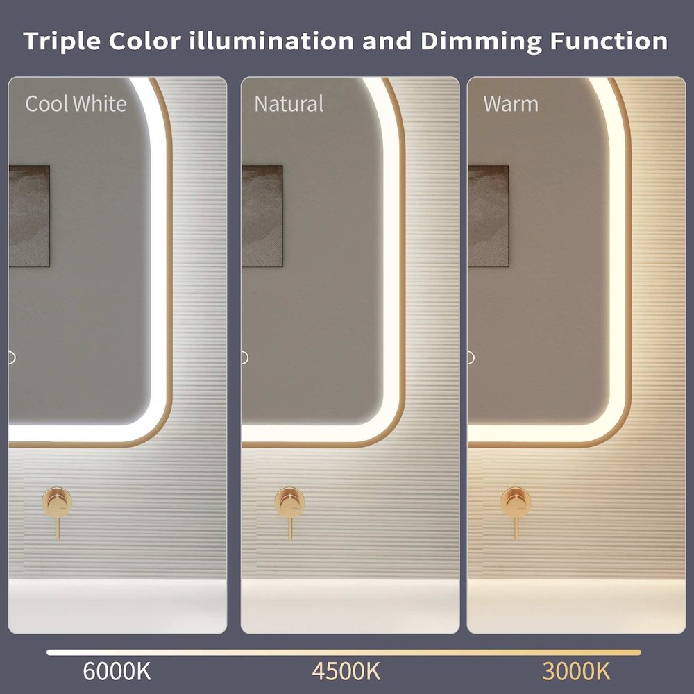42 Inch Arch LED Front and Backlit Wall Mirror in Satin Gold